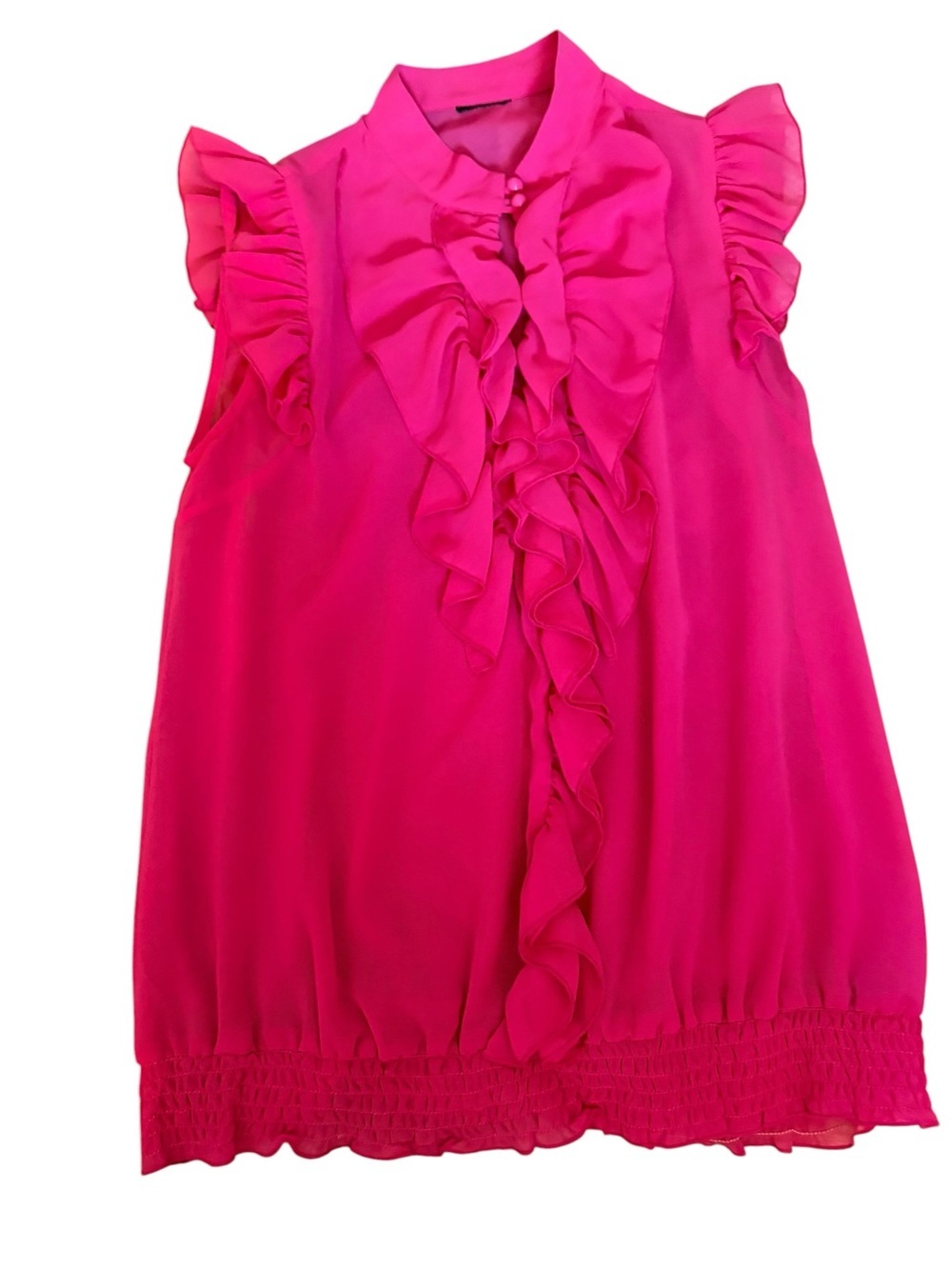 Hot Pink Ruffle Sleeveless Blouse